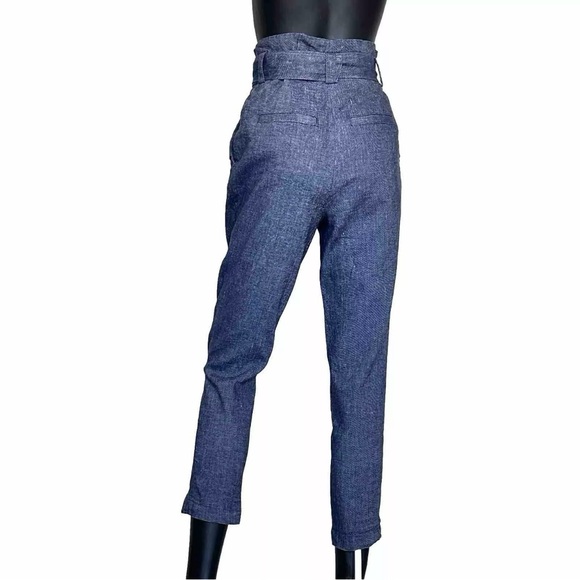 A.L.C. Pant High Waist Belt 0/2 Indigo Blue Chambray Italian Linen Tapered Ankle - Picture 8 of 15